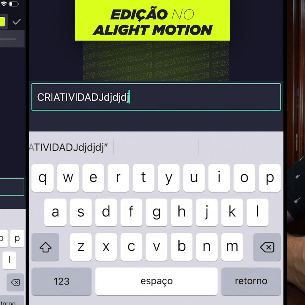 Teclado Virtual para Edição do Texto no Alight Motion