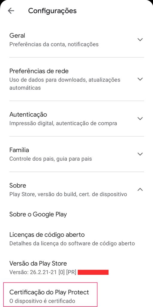 Certificado Play Protect