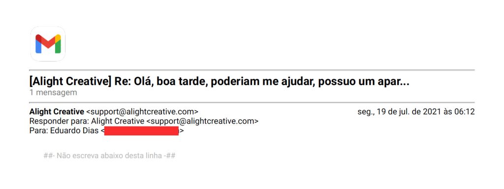 Corpo do Email de Resposta da Alight Creative sobre o Problema de Instalação do Alight Motion no Android 11