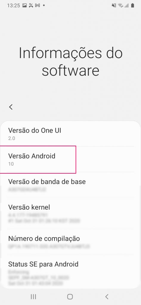 Versão Android Samsung A30s